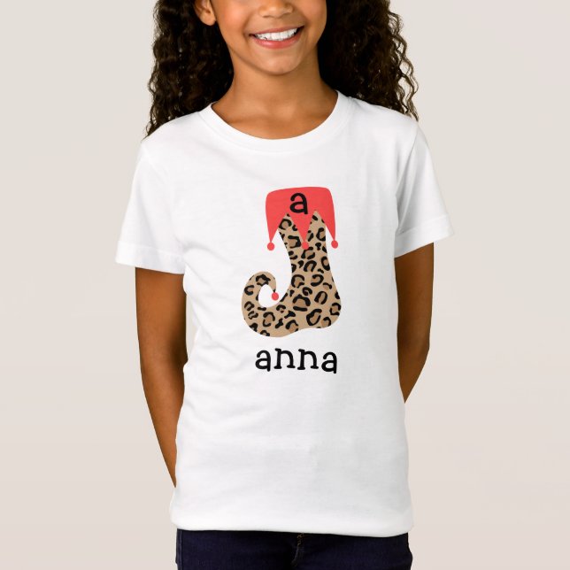 Camiseta Natal personalizado do leopardo que armazena a (Frente)
