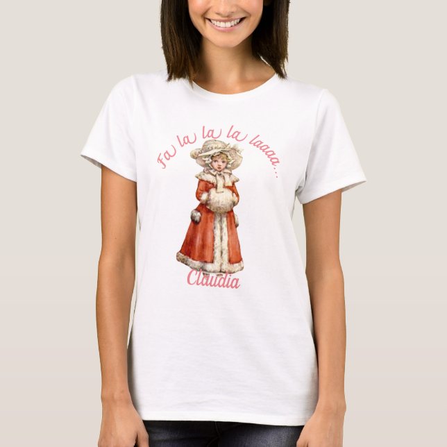 Camiseta Natal Personalizado do Pequeno Caroler Vitoriano (Frente)