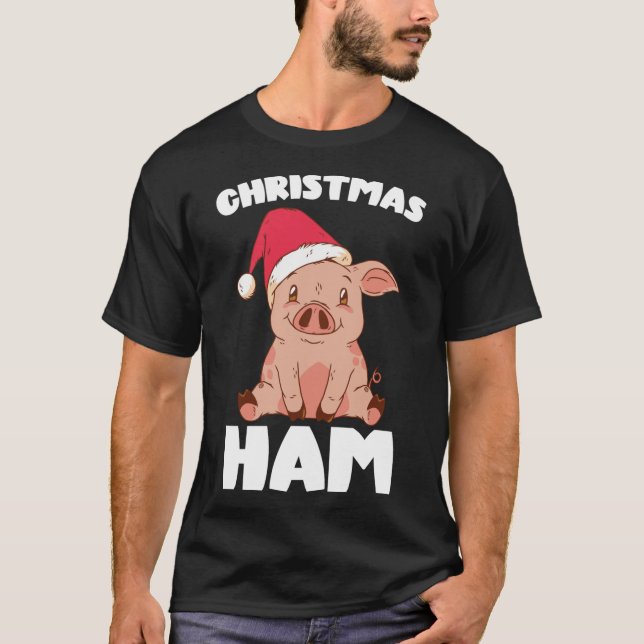 Camiseta Natal Pig Natal Ham Papais noeis Bonitos Porco Eng (Frente)