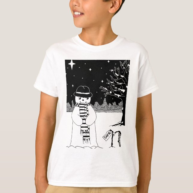 Camiseta Natal preto & branco do boneco de neve bonito da (Frente)