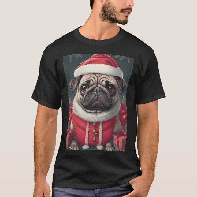 Camiseta natal pug preto (Frente)