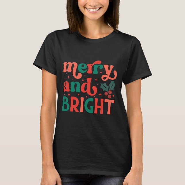 Camiseta Natal Retro Alegre e Brilhante Bebê  (Frente)