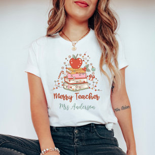 Camiseta Natal Retrô de Professora Alegre Personalizado