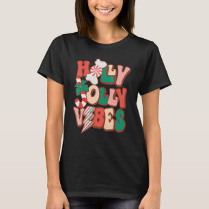 Camiseta Natal Retro Groovy Holly Xmas Vibrações Alegres