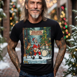 Camiseta Natal Rockeiro Banda de Rena do Papai Noel Engraça