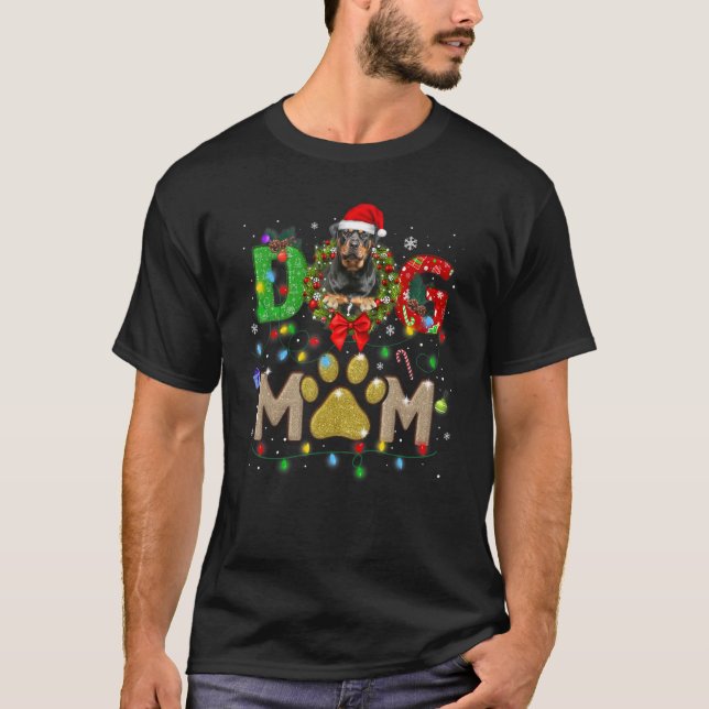 Camiseta Natal Rottweiler Mãe Papai noel Cachorro Xadrez (Frente)