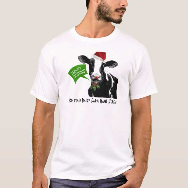 Camiseta Natal rry do MOO! Vaca engraçada do feriado no (Frente)