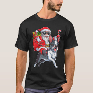 Camiseta Natal Santa Claus Andando Boston Terrier Xmas B