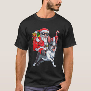 Camiseta Natal Santa Claus Andando Boston Terrier Xmas B