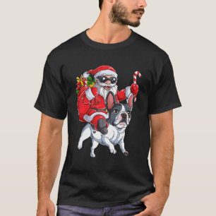 Camiseta Natal Santa Claus Andando Buldogue Francês Xmas B