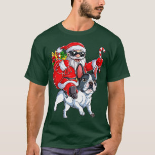 Camiseta Natal Santa Claus Andando Buldogue Francês Xmas B