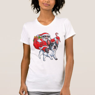 Camiseta Natal Santa Claus Andando Buldogue Francês Xmas B