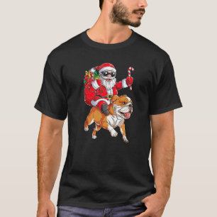 Camiseta Natal Santa Claus Andando em Inglês Feliz do Buldo