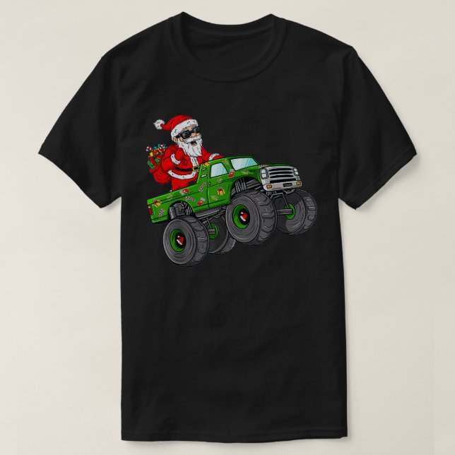 Camiseta Natal Santa Claus Andando Monstros Rapazes Ki (Frente do Design)