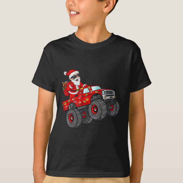 Camiseta Natal Santa Claus Andando Monstros Rapazes Ki (Frente)