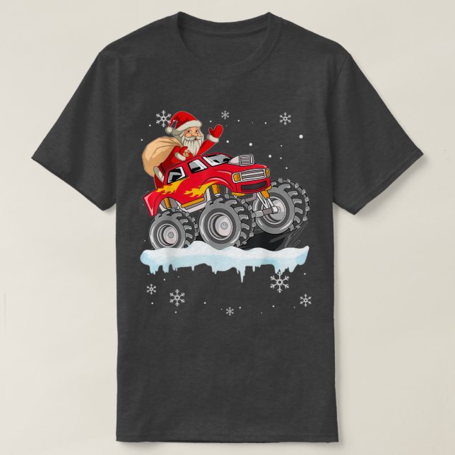 Camiseta Natal Santa Claus Andando Monstros Rapazes Ki (Frente do Design)