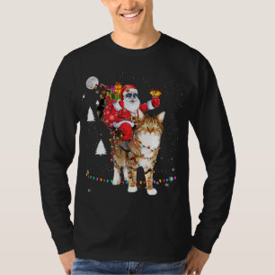 Camiseta Natal Santa Claus Andando Tigre Gato Luzes Xmas