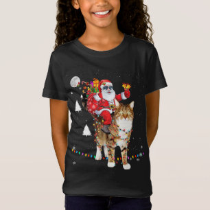 Camiseta Natal Santa Claus Andando Tigre Gato Luzes Xmas