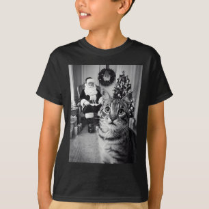 Camiseta Natal Santa Claus Feliz X-mas Engraçado Gato Selfi