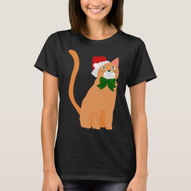 Camiseta natal santa claus hat orange cat (Frente)