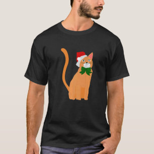 Camiseta natal santa claus hat orange cat