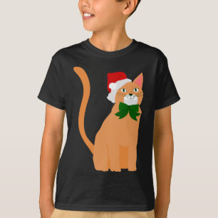 Camiseta natal santa claus hat orange cat