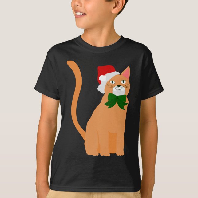 Camiseta natal santa claus hat orange cat (Frente)