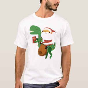 Camiseta Natal Santa Claus T-rex Dinossaur Sleigh