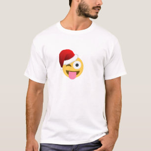 Camiseta natal santa claus winking emoji