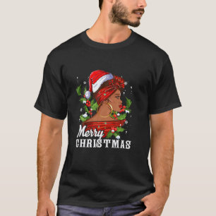 Camiseta Natal Santa Hat Black African Girl American Me