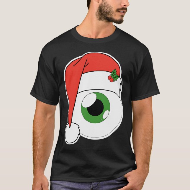 Camiseta Natal Santa Hat Eyeball - Íris Verde (Frente)