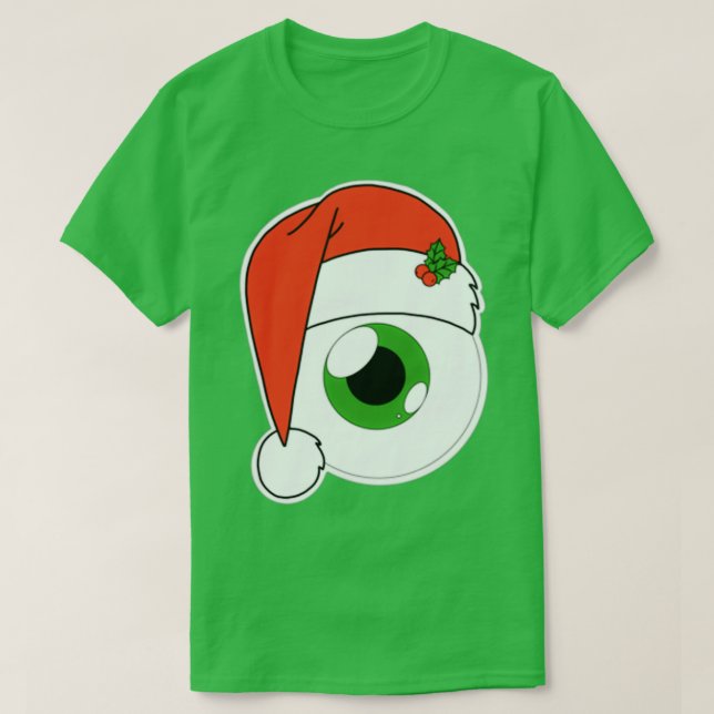 Camiseta Natal Santa Hat Eyeball Verde Íris 2 (Frente do Design)