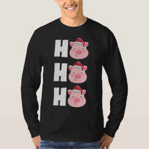 Camiseta Natal Santa Hat Pajama Engraçado Gift Pig
