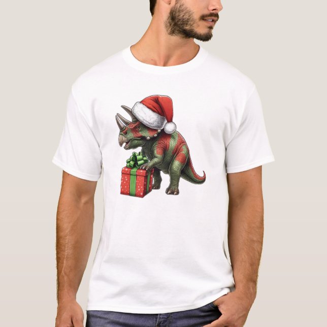 Camiseta Natal Santa hat triceratops (Frente)
