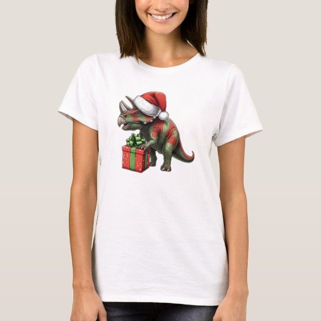 Camiseta Natal Santa hat triceratops (Frente)