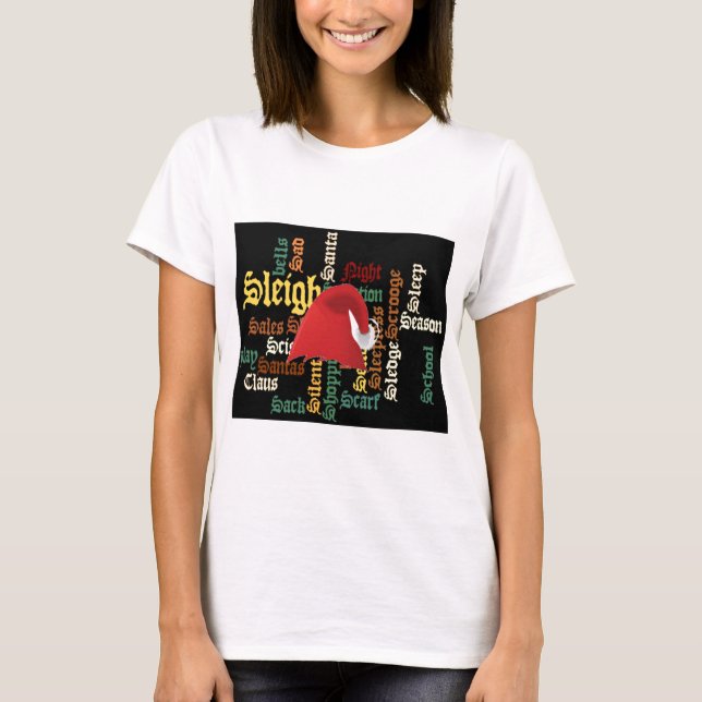 Camiseta Natal Santa Hat Word Art T-Shirt (Frente)