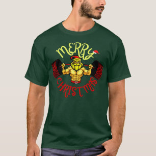 Camiseta Natal Santal Levantando Quadrinhos de Barbell Pesa