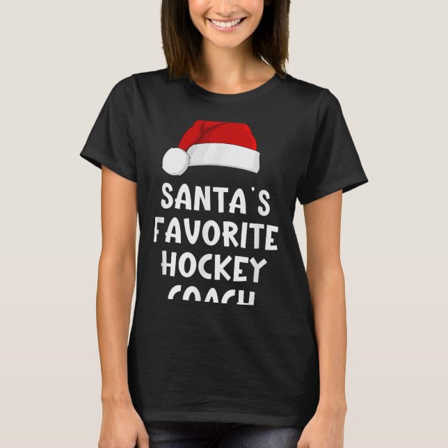 Camiseta Natal Santas Favoritas treinador de hóquei Engraça (Frente)