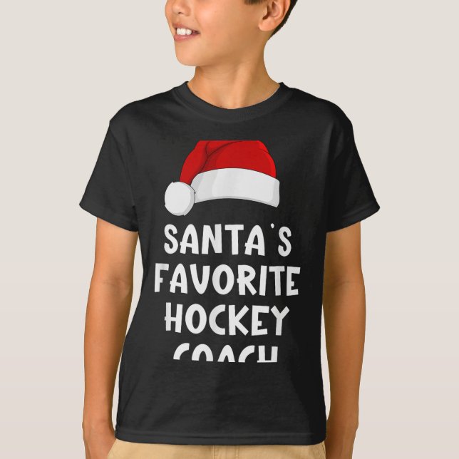 Camiseta Natal Santas Favoritas treinador de hóquei Engraça (Frente)