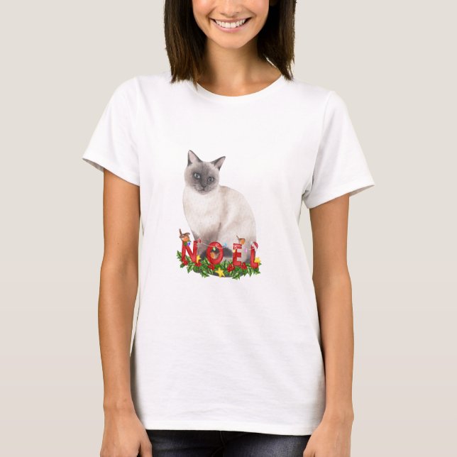 Camiseta Natal Siamese Cat Watercolor (Frente)