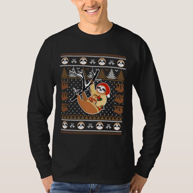 Camiseta Natal Sloth Santa Hat Bonito (Frente)
