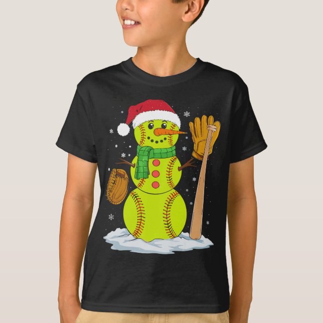 Camiseta Natal Snowman Softball Pitcher Rapazes Crianças (Frente)