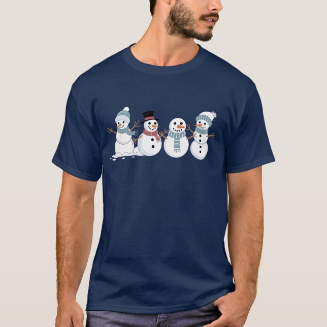 Camiseta Natal Snowmen Row Xmas Festa de inverno (Frente)