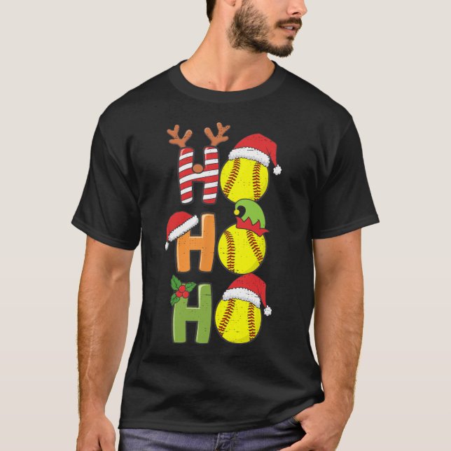 Camiseta Natal Softball Ho Ho Ho Softball Xmas Me Esportes (Frente)