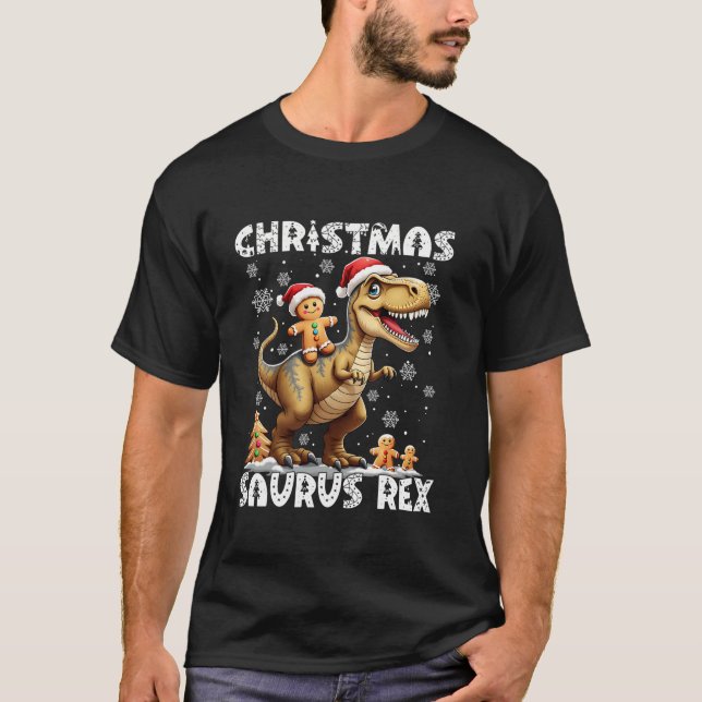 Camiseta Natal Surus Rex Gingerbird Man Cookie Dinosa (Frente)