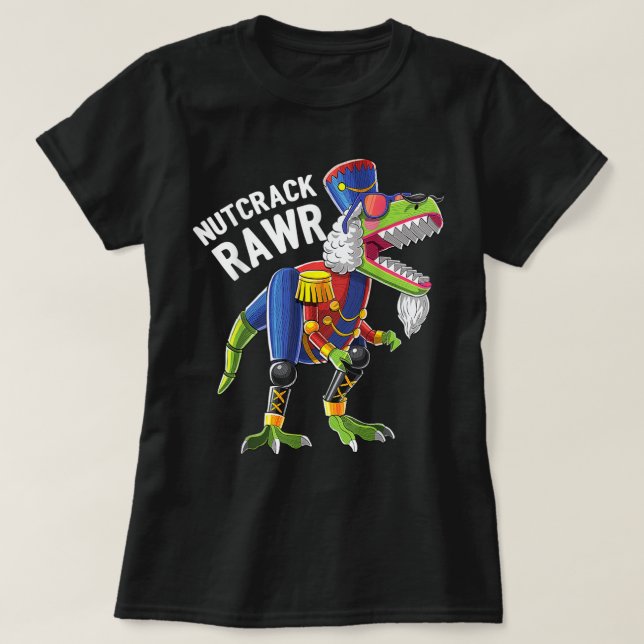 Camiseta Natal T Rex Dinosaur Nutcracker Nutcracker Gif (Frente do Design)