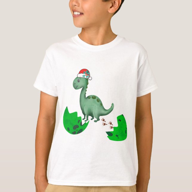 Camiseta Natal T-Rex Dinossauros Crianças de Natal (Frente)