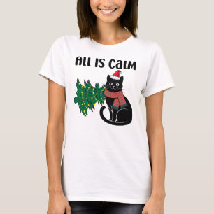 Camiseta Natal Tranquilo Gato Preto Engraçado