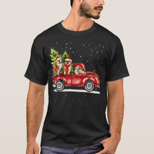 Camiseta Natal Três Cães Bulldog Andam De Caminhão Vermelho