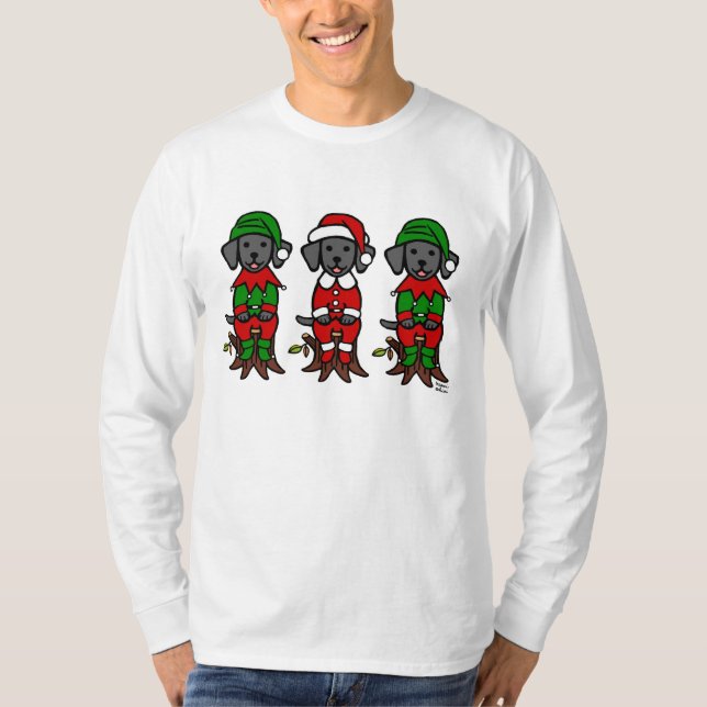 Camiseta Natal três filhotes de cachorro pretos do (Frente)